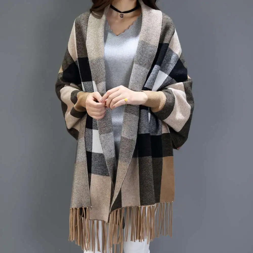 

Office Loose Cape Coat Sleeve Shawl Winter Scarf Poncho Plus Cape Poncho Women Clothes Tassel Spring Ponchos and Capes Cotton