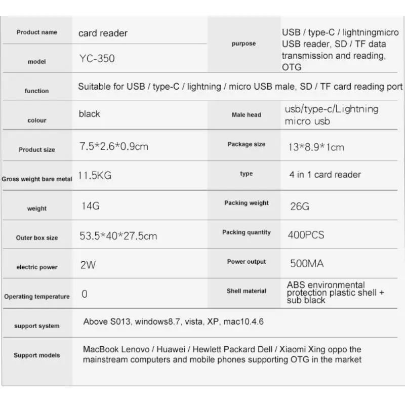

Suitable for Apple card reader SD mobile phone OTG card reader USB All In 1 Type C Card Reader Portable PC Laptop Card Reader