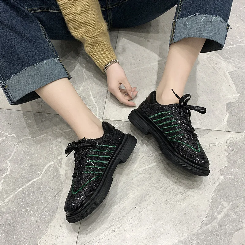 Женские кроссовки с золотыми блестками блестящие Блестящие модные Лоферы туфли