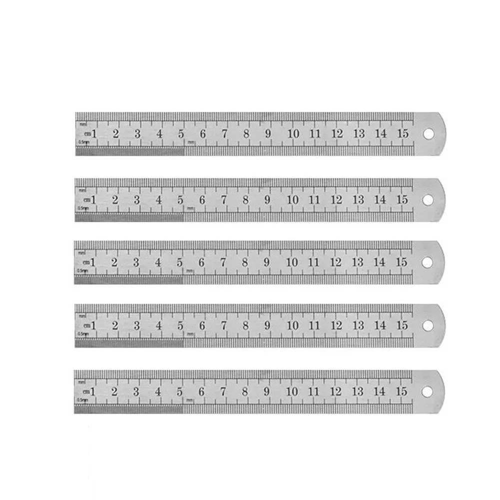 

15cm Straight Ruler 5Pcs 6 Inch Dual Side Measurement Measuring Tool Silver