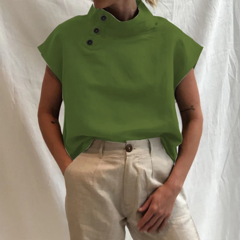 JESSIC Женские однотонные со стоячим воротником на пуговицах из хлопка и льна