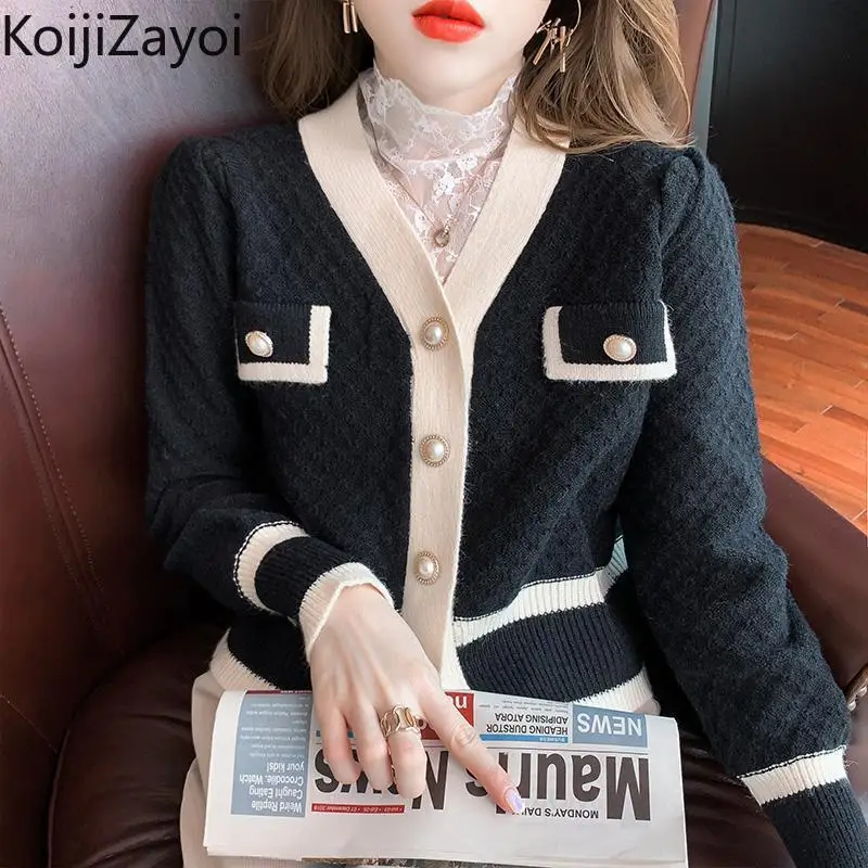 

Koijizayoi Elegang Women Spring Autumn Cardigan Office Lady Long Sleeves Single Breasted Kardigan Outwear Tops Cardigans 2022