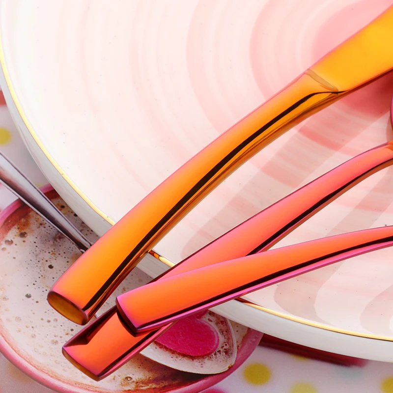 30 шт радужные Красные столовые приборы набор столовая посуда из нержавеющей