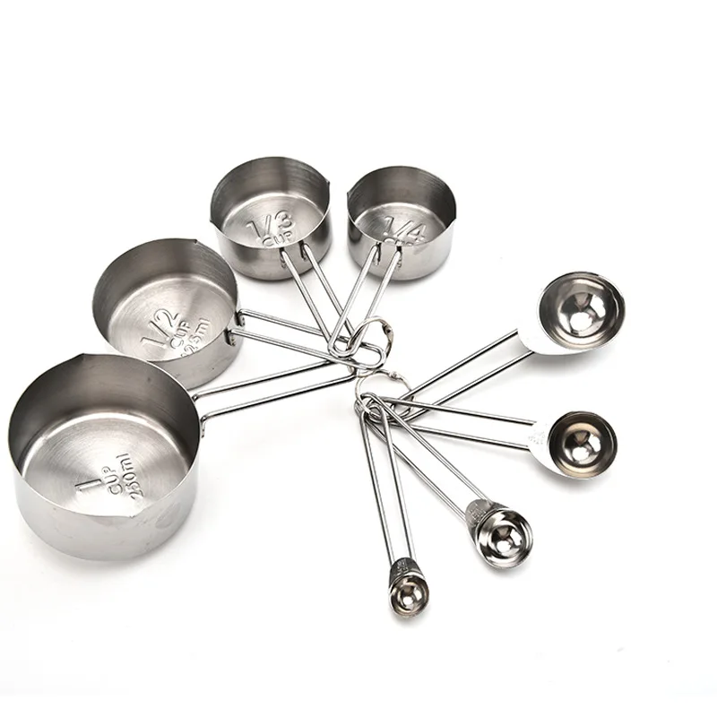 8PCS Silver 4 шт./8 мерные ложки в комплекте шт. Из нержавеющей стали, для выпечки чая, кофе, кухонные весы, мерная чашка, Скандинавское розовое золото, набор мерных ложек - Цвет: 8PCS Silver