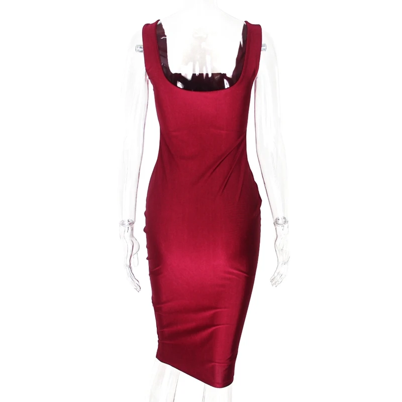 

2021 Spring and Summer Sexy Open Back Tight-fitting Hip Dress, Pleated Square Collar Knee-length Suspender Skirt Women