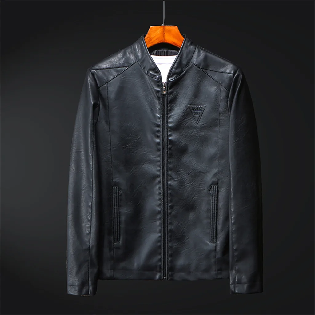 Мужская куртка кожаная черная облегающая мотоциклетная стоячая коричневая