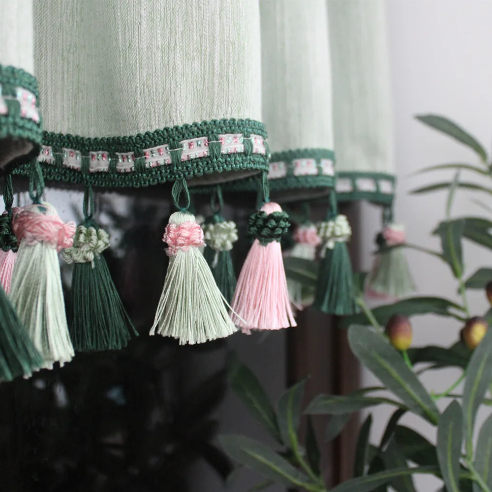 Korean Pastoral Striped Short curtain for Bar Kitchen Cabinet Door Pendant Tassel Hem Half Curtain Bay Window Partition | Дом и сад