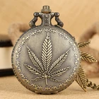 Винтажные бронзовые 3D Кленовый лист кварцевые карманные часы арабские цифры ожерелье кулон часы вспомогательная цепь лучшие подарки для мужчин женщин