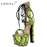 lsewilly 2021 summer new style sexy 16cm high heels pumps sandals platform cross tied gladiator party print women shoes size 46