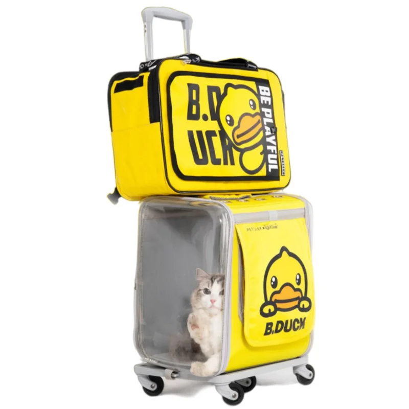 

Cat backpack Cat bag small yellow duck joint transparent cat bag out portable pet bag
