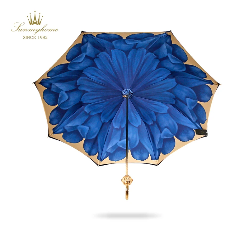 Золотистый двухслойный роскошный зонт для женщин от солнца дождя УФ-Защитный