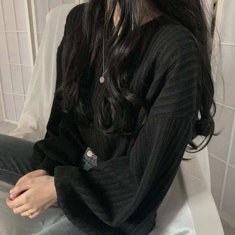 2020 Spring Fall Sweater Women Pullover Short Knit Jumper Long Lantern Sleeve V Neck Korean Ladies Female Casual JW9184 | Женская одежда