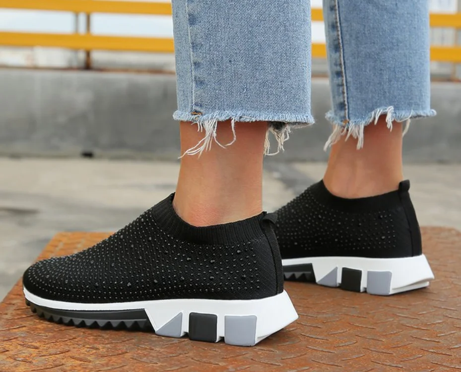 

Lightweight Women Flats Shoes Flat Platform Slip on Casual Mesh Sneakers Loafers Black Sock Shoes Female Footwears