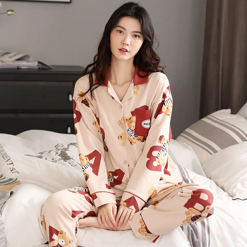 Пижамный комплект Женский хлопковый с принтом медведя | Женская одежда