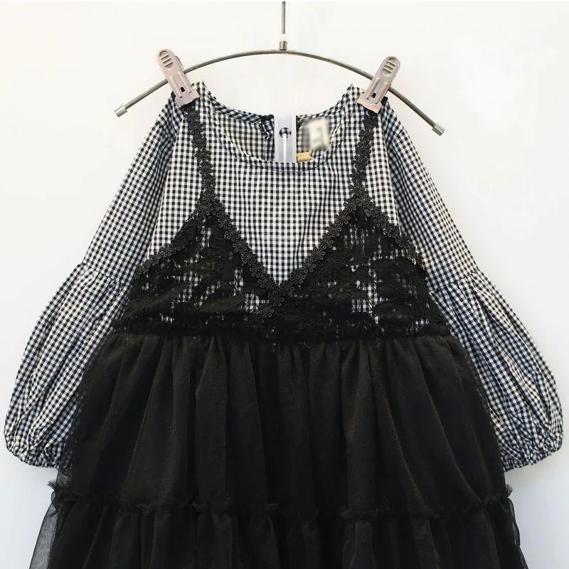

2020 new sale Fashion Infant Baby Girl Dress Clothes Long Sleeve Striped Tops+Strap Lace Tulle Dress Outfits Set 2-7Y