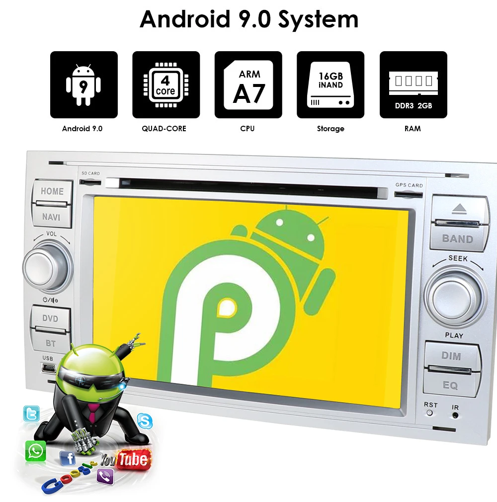 Чистый Android 9,0 Черный Серебряный автомобильный DVD gps Navi плеер стерео радио аудио 4G для Ford Focus 2 Mondeo S C Max Fiesta Galaxy камера