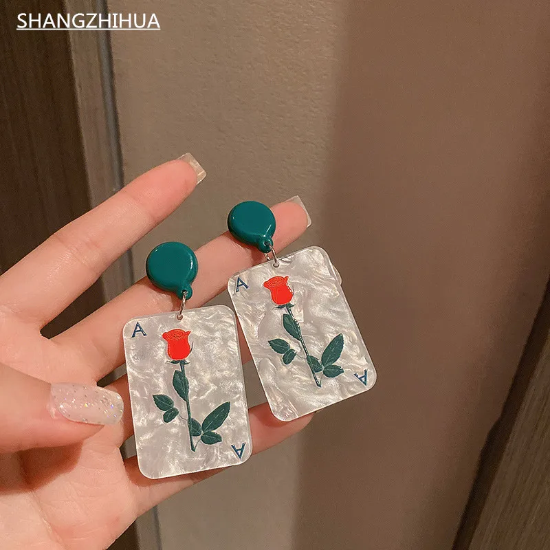 

SHANGZHIHUA Elegant and popular acrylic rose embossed earrings for women, luxury fashion unusual jewelry gift accessories