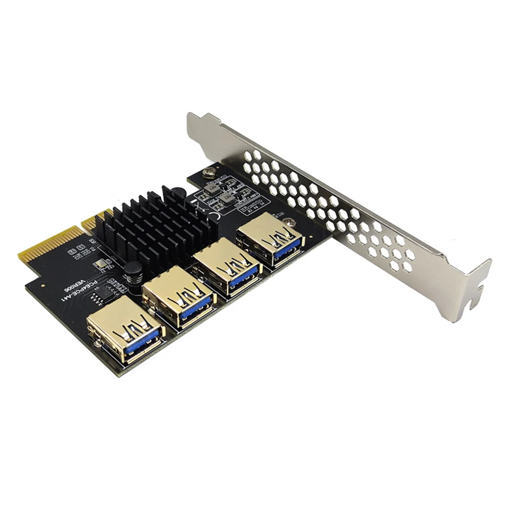 

PCI-E 1 to 4 PCI Express Riser Adapter 4 USB Port Extender Expansion Card Desktop Computer PCI-EX4 to PCI-EX16 Multiplier