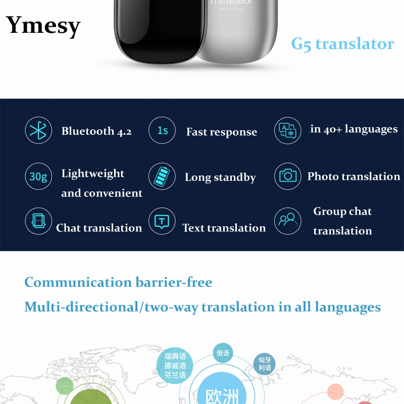 

Ymesy New G5 Portable Audio Translator Translaty MUAMA Enence Smart Instant Real Time Voice Languages Translator