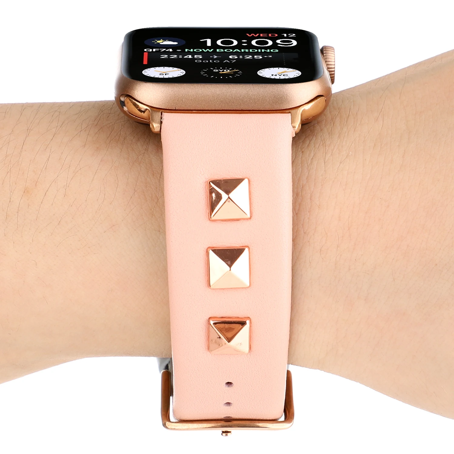 Ремешок из натуральной кожи с заклепками розового золота для apple wacth band 42 мм 38 мм apple watch 4 44/40 мм браслет correa для iwatch 5 4 3 2 1