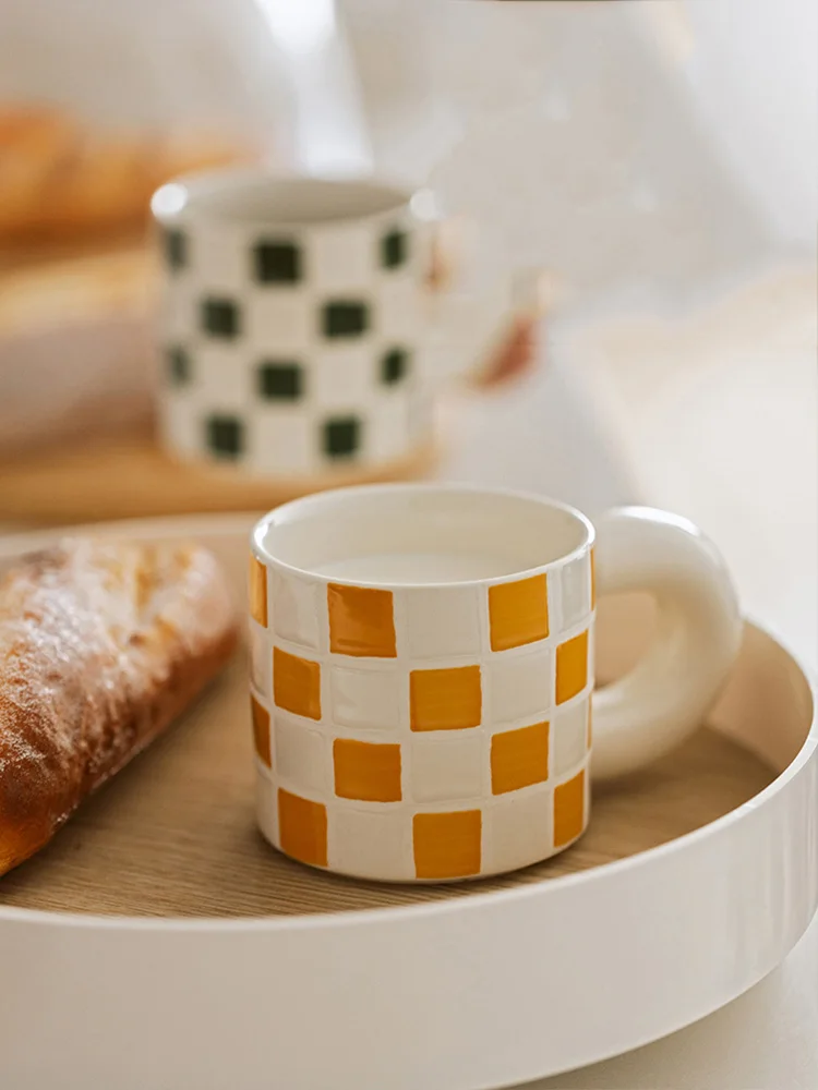 Керамические кружки в скандинавском стиле кофейная чашка шахматная с ручной