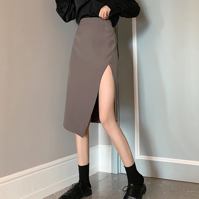 

Women High Waist Sexy Elegant Vintage Slimming Bodycon Long Skirts Korean Split Black Clubwear Summer Female Midi Skirt Office