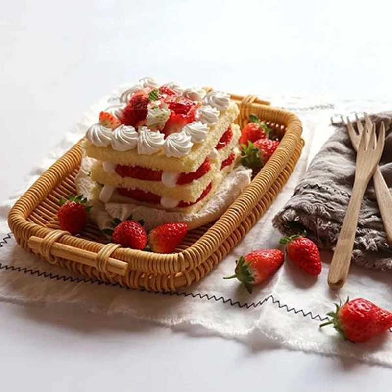 Прямоугольная корзина для хлеба из натурального ротанга лотки с боковыми