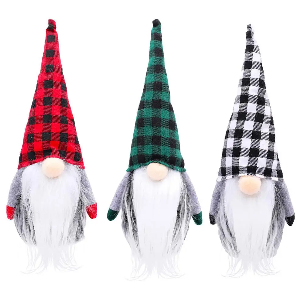 

1PCS 9.5cm Holiday Gnome Faceless Doll With Plaid Hat Cute Handmade Christmas Ornament