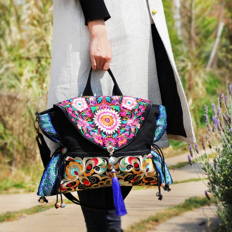 New embroidered shoulders bags boho canvas women handbags tassel crossbody bag | Багаж и сумки