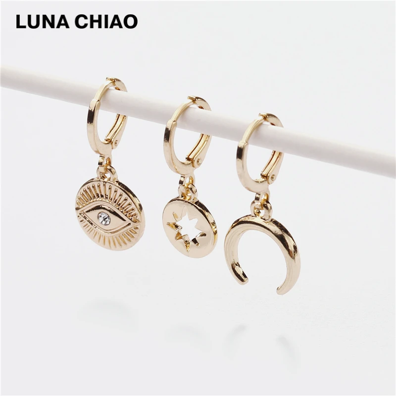 LUNA CHIAO новый ювелирный дизайн звезда луна злой глаз серьги Huggies мини комплект