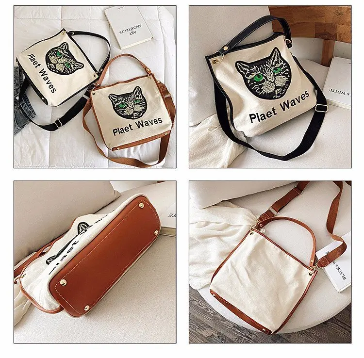 2019 Холщовая Сумка осень-зима новая &quotголова кота из мультфильма&quot одно плечо