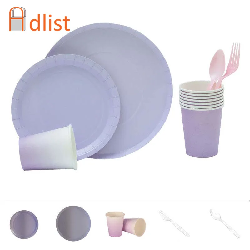 Одноразовые столовые приборы конфетного цвета бумажные тарелки и стаканы