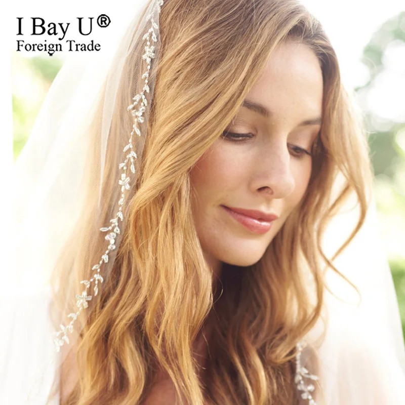 Цветочная свадебная фата с кристаллами по краям Фата для невесты белая цвета