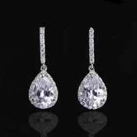 threegraces women cz jewelry white gold color top quality cubic zirconia water drop dangle fashion earrings for party er051