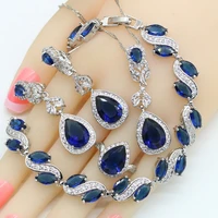 2022 water drop white zircon dubai wedding jewelry sets for women bracelet necklace pendant earrings ring gift