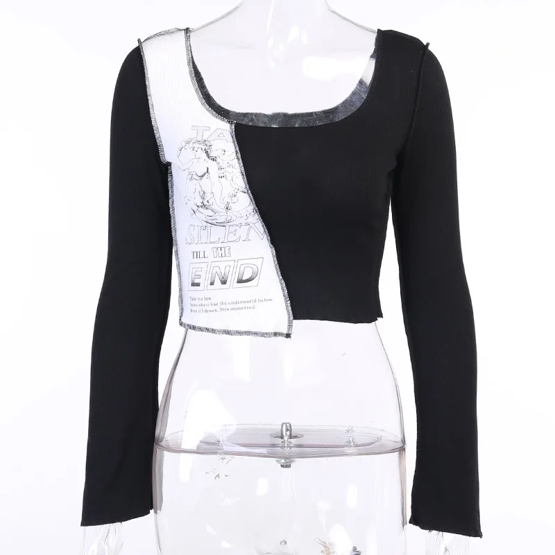

GUAA 2021 Summer Spring New Woman Kpop Cartoon Print Color Block Gothic Harajuku Y2k Aesthetic Camis Top Tanks Shirts