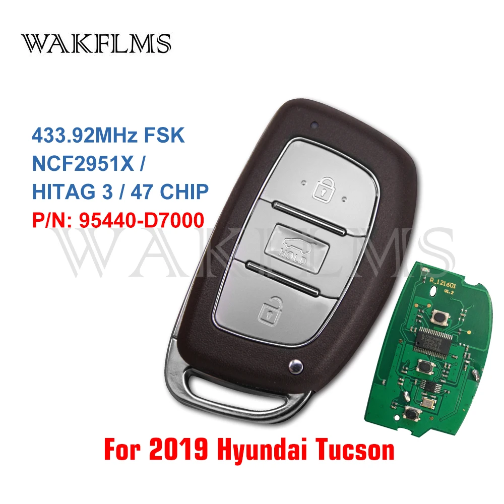 Для 2019 Hyundai Tucson 3 кнопки умный дистанционный ключ брелок от машины 433 МГц NCF2951X ID47 P/N: