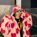 Фланелевые парки в стиле хип-хоп, кашемировая толстовка с капюшоном, куртка для женщин и мужчин, уличная одежда, зимнее пальто оверсайз в стиле Харадзюку на молнии с принтом сердца