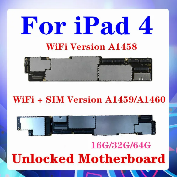 16GB/32GB/64GB WiFi/Сотовая версия No для Ipad 4 материнская плата с чипом WIFI A1458 + SIM