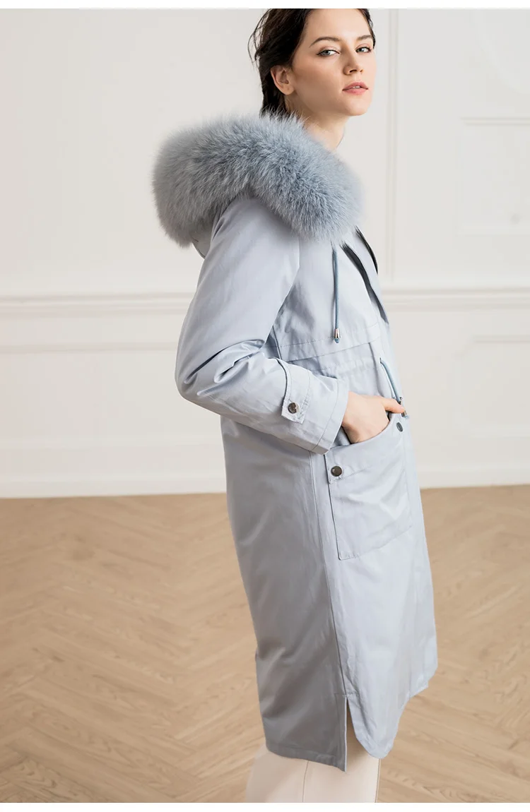 Женская парка с воротником из лисьего меха и подкладкой кроличьего | одежда
