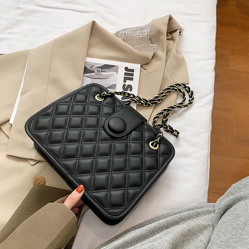 

Lattice Square Chain Shoulder Bag 2021 Fashion New High Quality Pu Leather Women's Designer Handbag Large Shoulder Messenger Bag