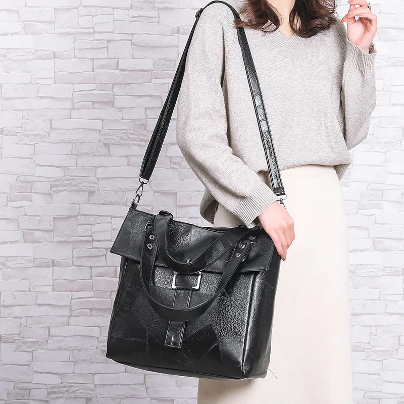 

Vintage Women Handbags Large Capacity Female Casual Totes Bag Retro Patchwork Leather Ladies Messenger Shoulder Bags for Traval