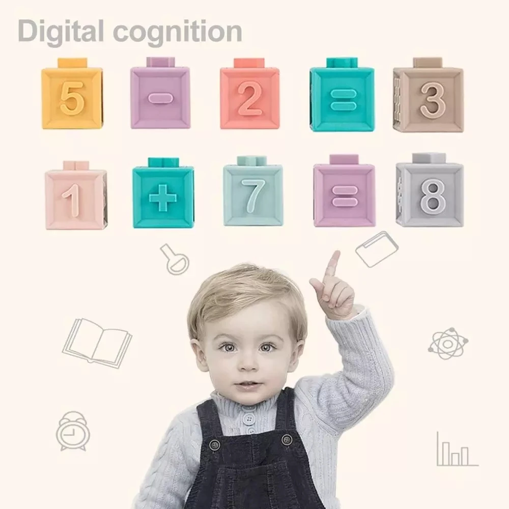 

Baby Toy Sensory Soft Silicone Educational Building Blocks 3D Touch Hand Balls Baby Massage Rubber Teethers Squeeze Toy Bath Toy