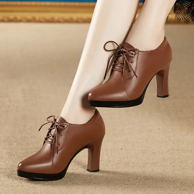 

women fashion high quality short ankle boots lady classic brown spring & autumn high heel boots