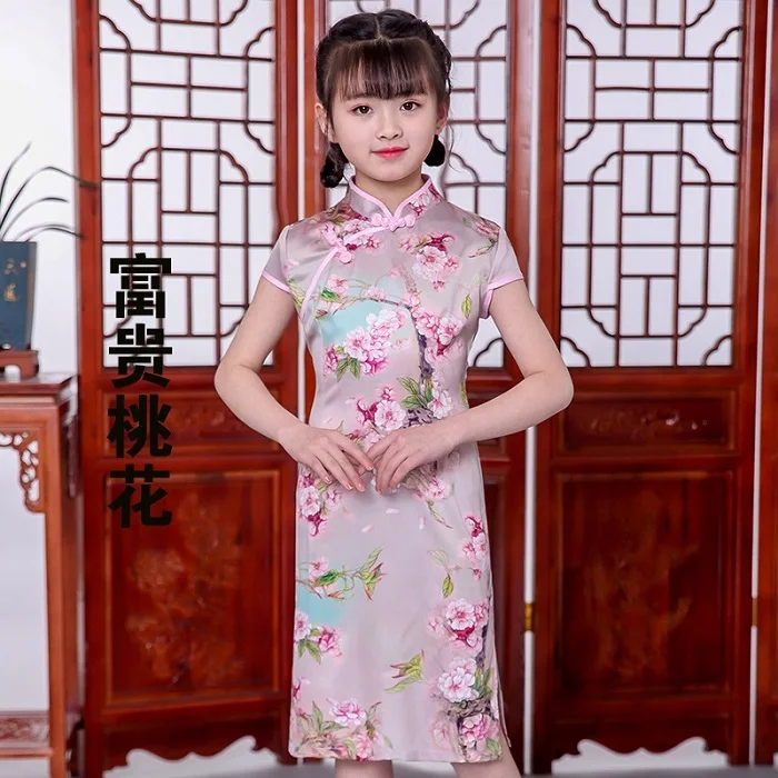 Shanghai Story/летнее китайское хлопковое платье Ципао с цветочным принтом для девочек, костюм для девочек - Цвет: 2