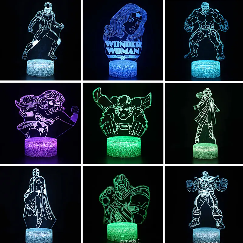 Lámpara LED 3D de Los Vengadores de Marvel para niños, luz nocturna para regalos de cumpleaños,