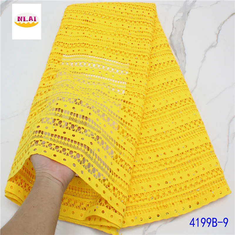 

Нигерийская кружевная ткань 2021, высококачественное кружево, модное желтое хлопковое кружево, отделка, африканский гипюр, молочный шелк, кру...