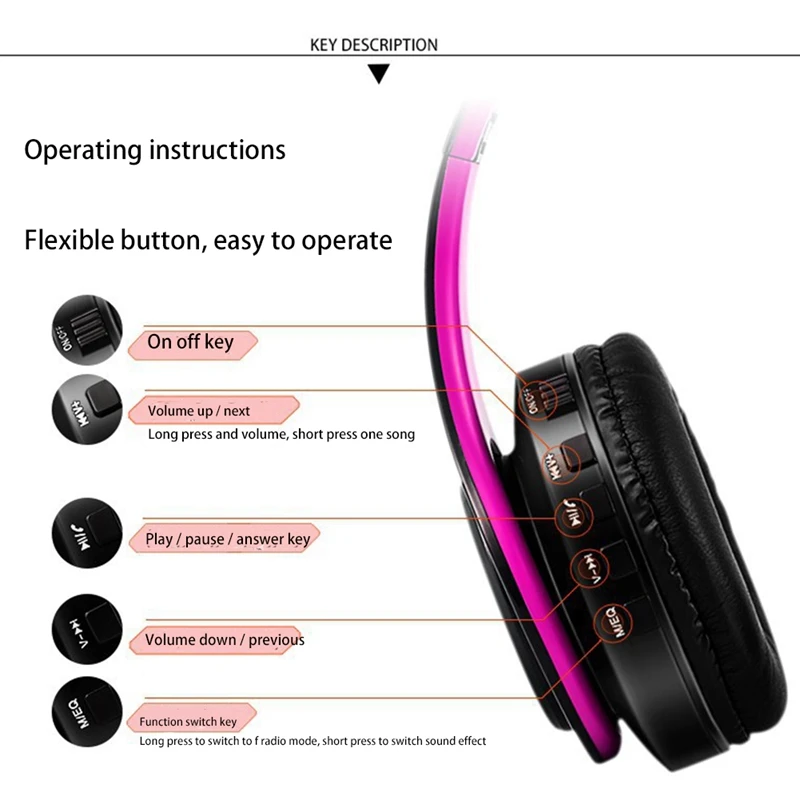 Портативные беспроводные наушники Bluetooth Hi Fi стерео Складная гарнитура аудио Mp3