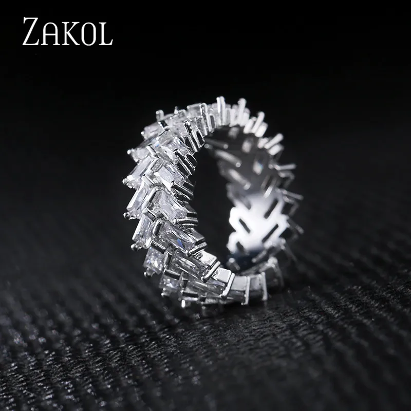 ZAKOL модные очаровательные свадебные кольца с кубическим цирконием класса ААА для