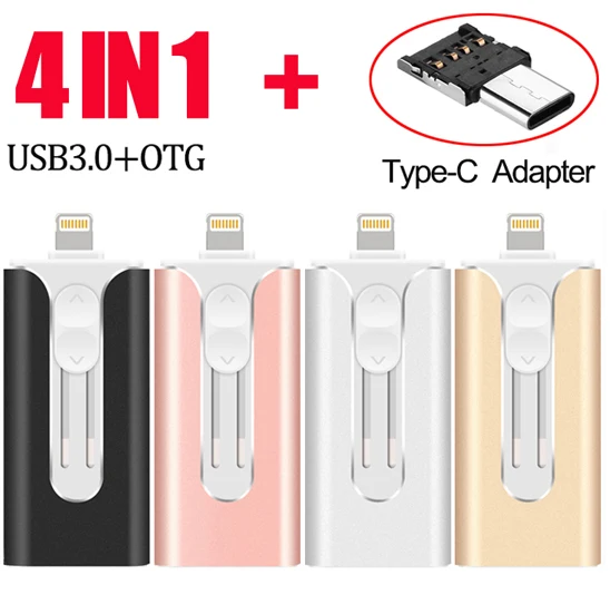 4 в 1 HD USB-флешка 3 0 флэш-накопитель для iPhone/Android Type-C Usb-ключ OTG Флешка 128 Гб 64 ГБ 32 16